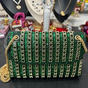 Elegant Green and Gold rhinestones evening Bag